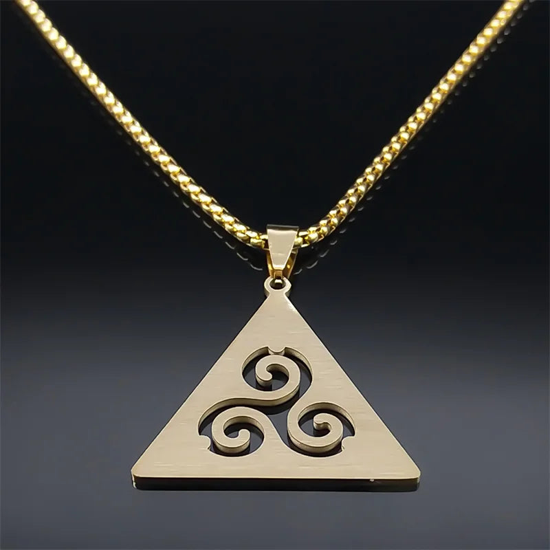 Celtic Triskele Triskelion Necklace for Women/Men Stainless Steel Gold Color Triquetra Witch Trinity Knot Jewelry bruja N8060S02