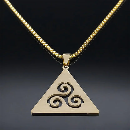Celtic Triskele Triskelion Necklace for Women/Men Stainless Steel Gold Color Triquetra Witch Trinity Knot Jewelry bruja N8060S02