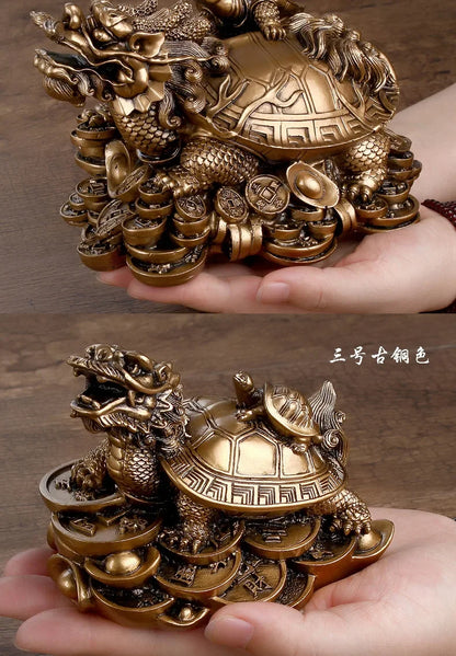 Resin Gold Feng Shui Dragon Turtle Money Wealth