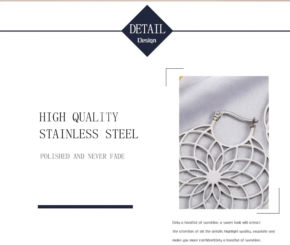Flower of Life Women Hoop Earrings Stainless Steel