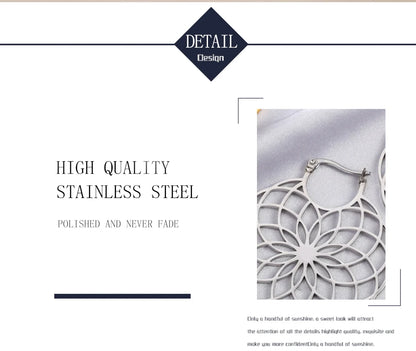 Flower of Life Women Hoop Earrings Stainless Steel
