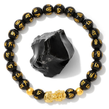 Feng Shui Obsidian Stone Beads Bracelet Natural Stone Wealth Lucky Charm