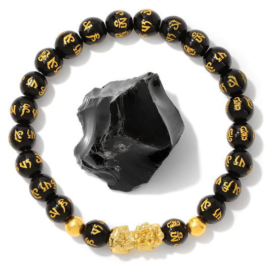 Feng Shui Obsidian Stone Beads Bracelet Natural Stone Wealth Lucky Charm