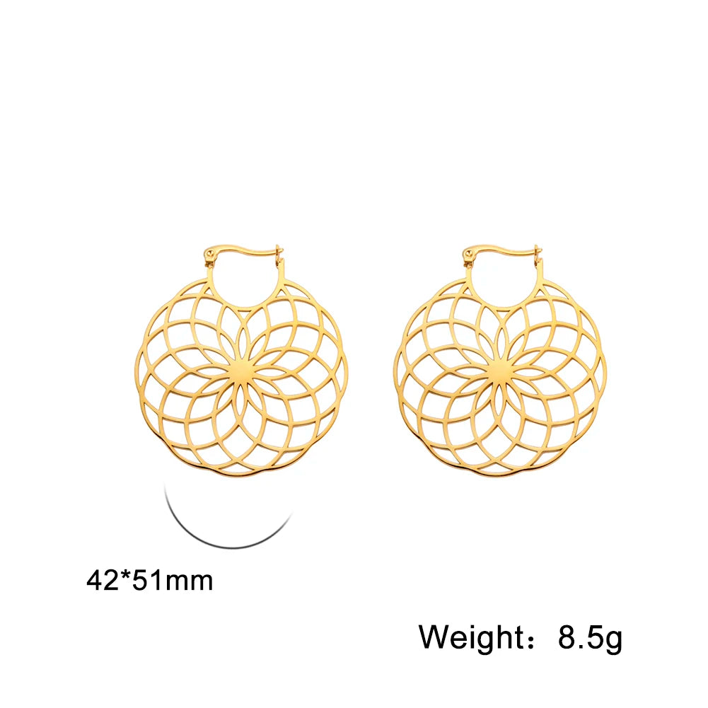 Flower of Life Women Hoop Earrings Stainless Steel