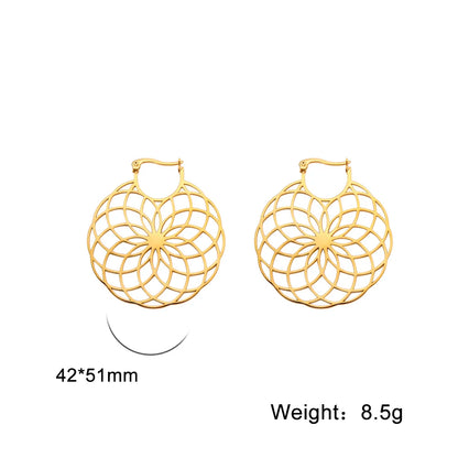 Flower of Life Women Hoop Earrings Stainless Steel