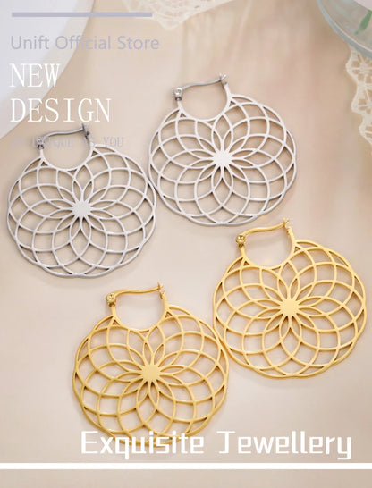 Flower of Life Women Hoop Earrings Stainless Steel
