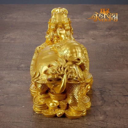 Resin Gold Feng Shui Dragon Turtle Money Wealth