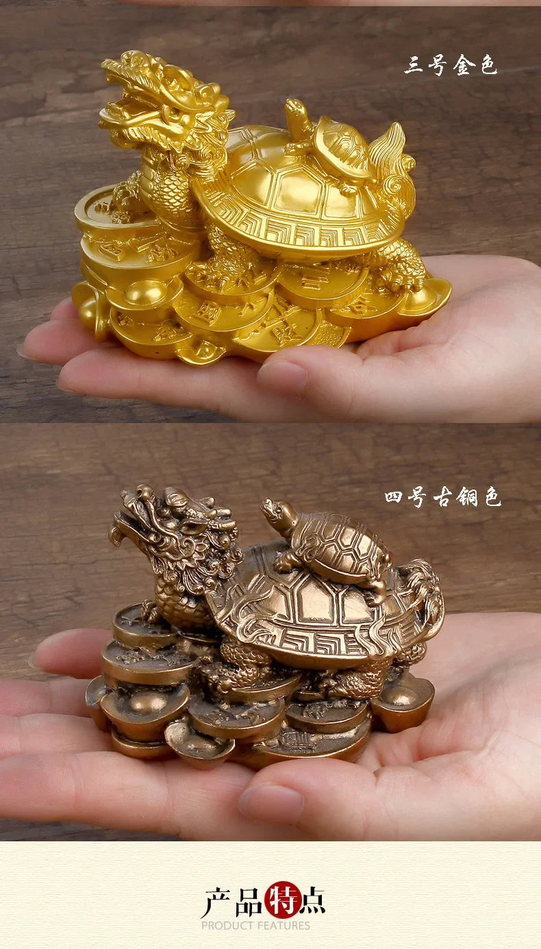 Resin Gold Feng Shui Dragon Turtle Money Wealth