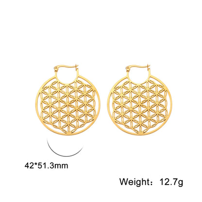 Flower of Life Women Hoop Earrings Stainless Steel