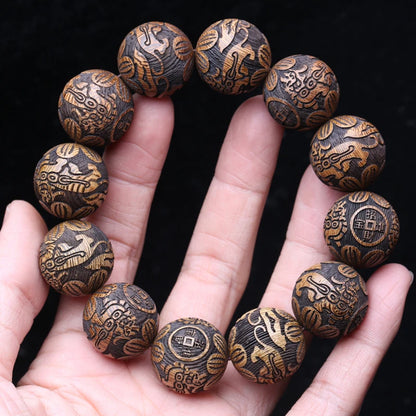 Natural Wood Bracelet Carved For Wealth Bracelet