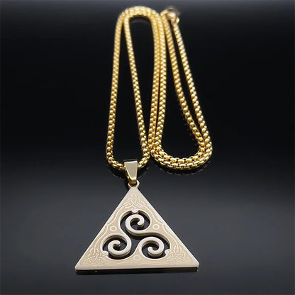 Celtic Triskele Triskelion Necklace for Women/Men Stainless Steel Gold Color Triquetra Witch Trinity Knot Jewelry bruja N8060S02