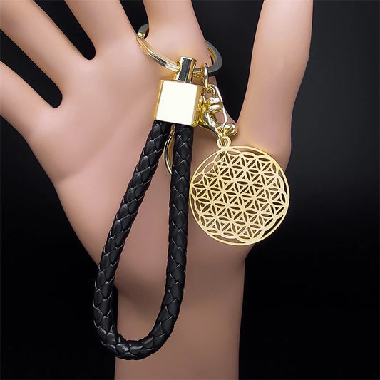 Sacred Geometry Buddhist Flower of Life Stainless Steel Keyring Holder