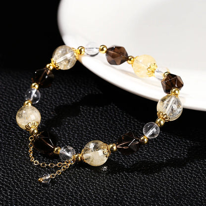 JD Natural Citrine Smoky Quartz Faceted Shape Beads Strand Bracelet