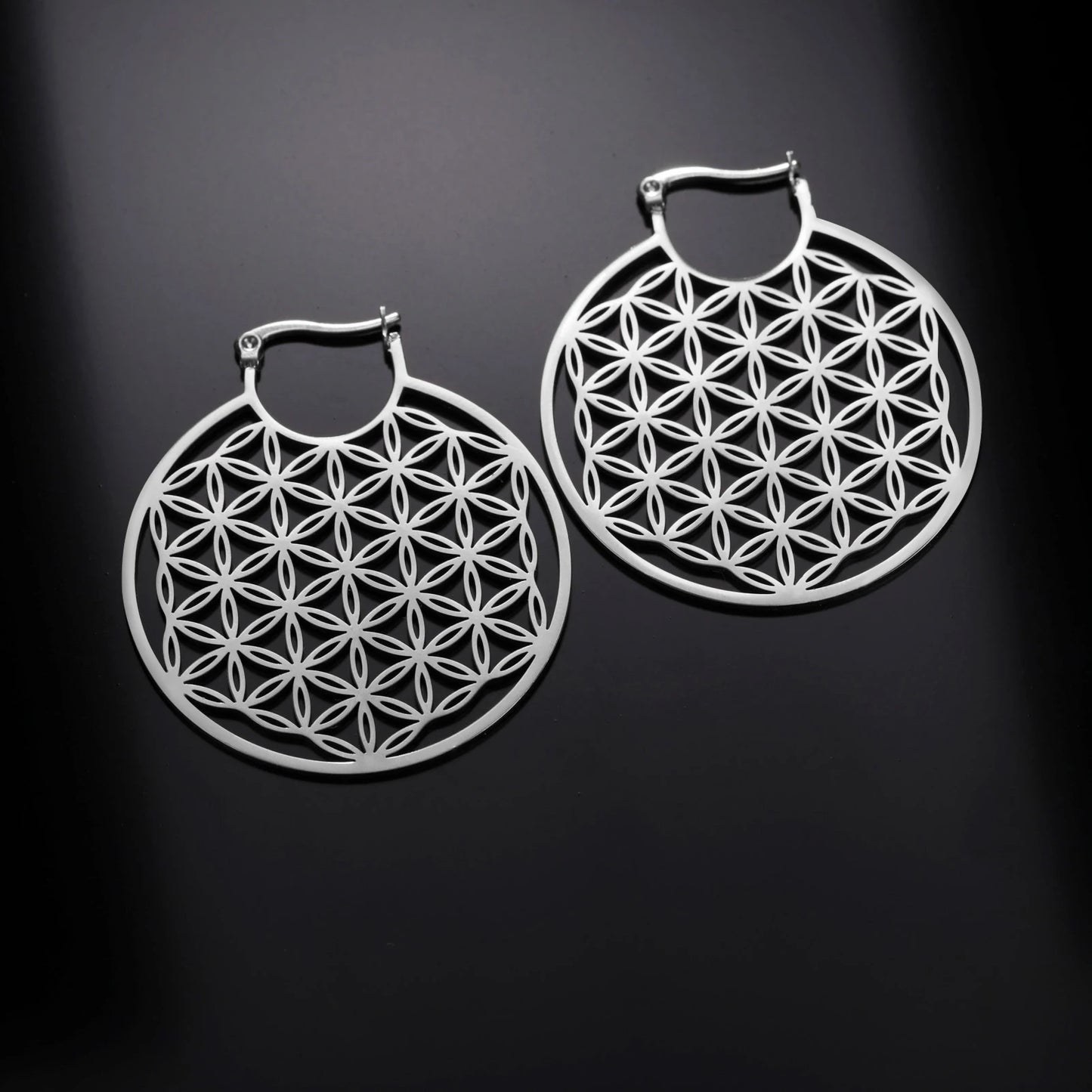 Flower of Life Women Hoop Earrings Stainless Steel