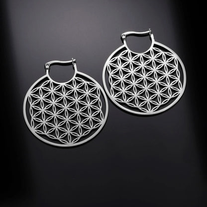 Flower of Life Women Hoop Earrings Stainless Steel