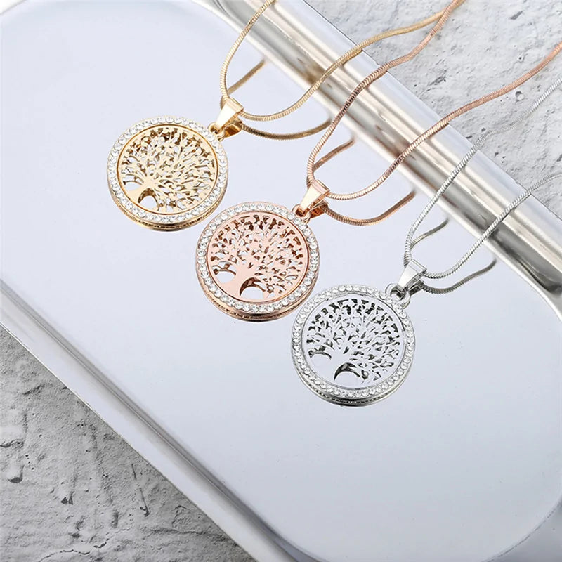 Tree of Life Hot Crystal Round Small Pendant Necklace