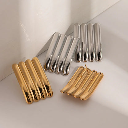 Gold Stainless Steel Striped Earrings