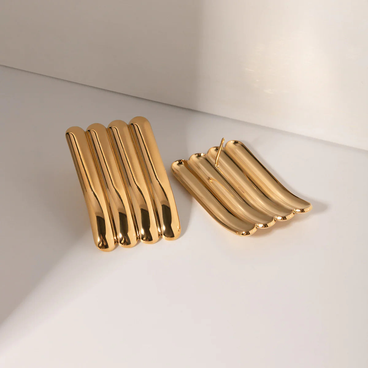 Gold Stainless Steel Striped Earrings